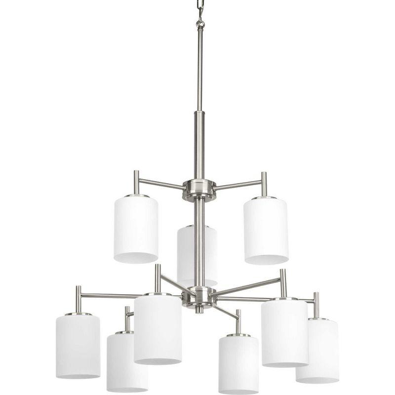 Progress Lighting Replay 9-Light Two-Tier Chandelier, Brushed Nickel, White Glass Shade