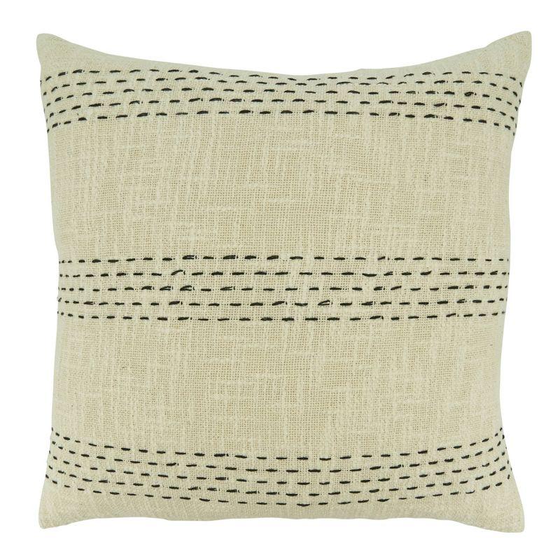 20"x20" Oversize Stitch Line Design Square Throw Pillow Cover Natural - Saro Lifestyle: Zipper Closure, Machine Washable