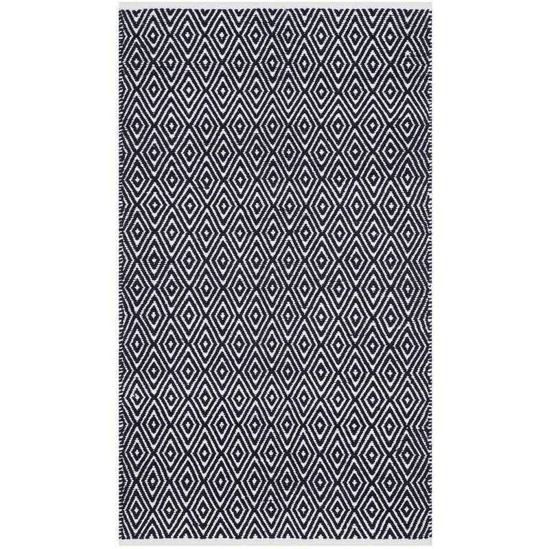 Navy Geometric Handwoven Cotton-Wool Blend Area Rug, 3' x 5'