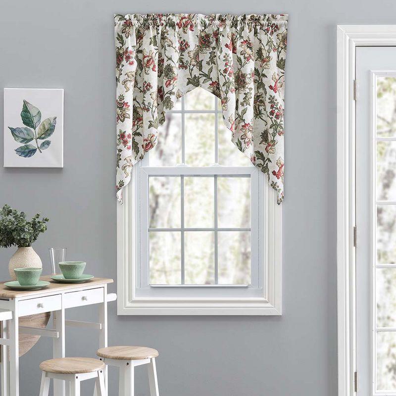 Ellis Curtain Madison Floral Design Printed Natural Ground 1.5" Rod Pocket Tailored Swag 56" x 36" Brick