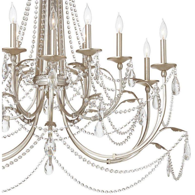 Regency Hill Strand Silver Leaf Chandelier 46" Wide French Beaded Crystal 12-Light Fixture for Dining Room House Foyer Kitchen Island Entryway Bedroom