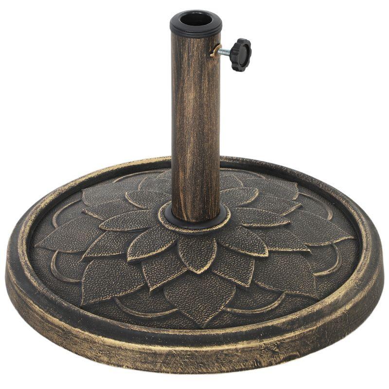 Outsunny Round Patio Umbrella Base, 26 lbs Resin Umbrella Stand Base, Patio Umbrella Holder for 1.3"/1.5"/1.9" Umbrella Poles, Bronze