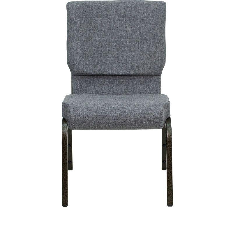 Emma and Oliver 18.5"W Stacking Church Chair in Gray Fabric - Gold Vein Frame