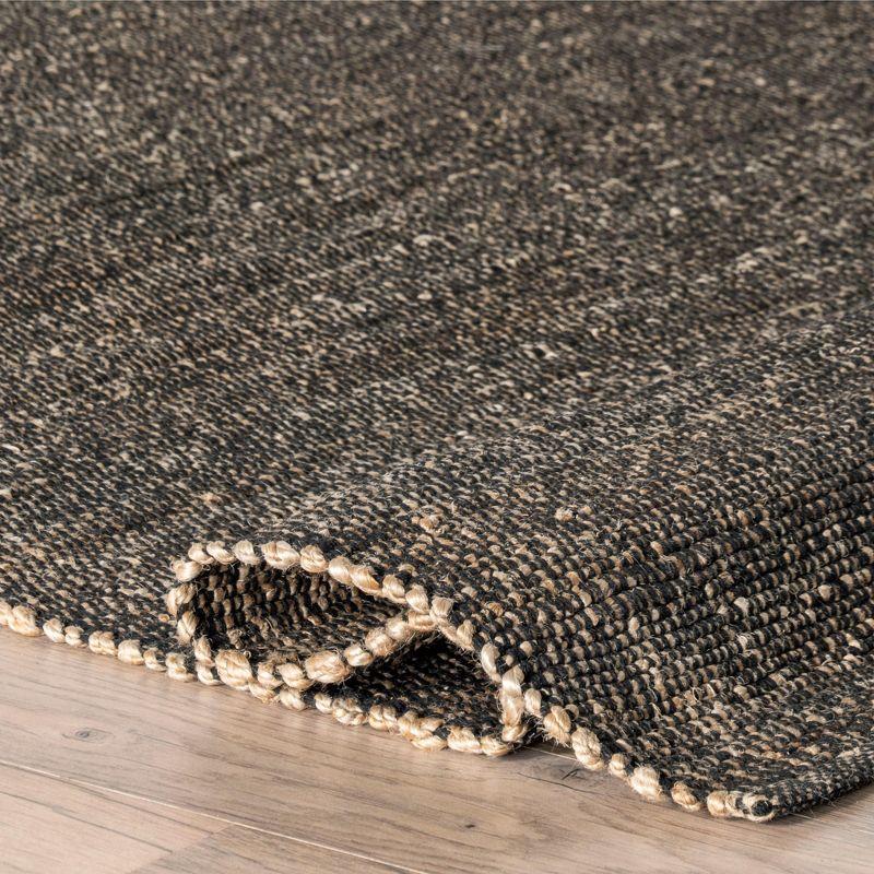 Nuloom 6x9 Elfriede Jute & Cotton Hand Woven Indoor Area Rug, Charcoal, Solid Rustic Farmhouse Style Natural Fiber Bedroom, Living Room,