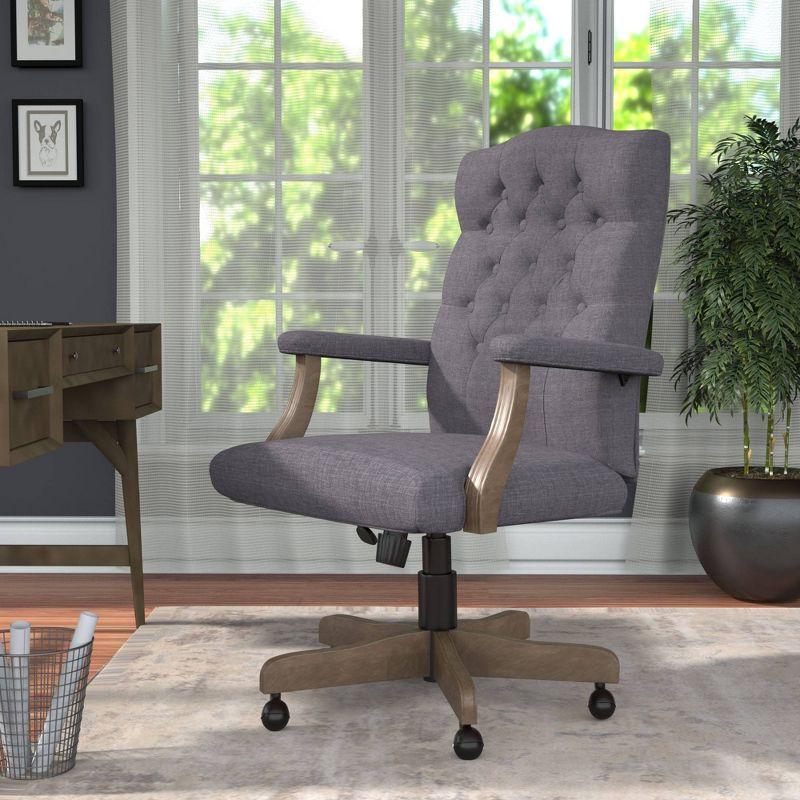 Slate Gray High Back Executive Swivel Chair with Wood Arms