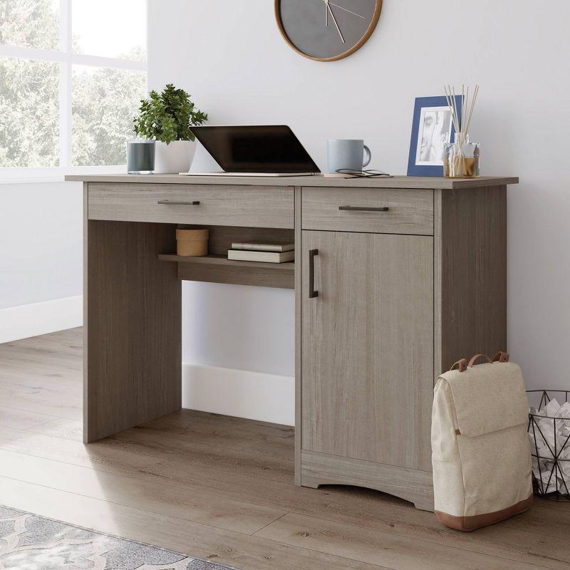 BeginningsHome Office Desk with Drawers Silver Sycamore - Sauder: Retro-Industrial Design, MDF Frame