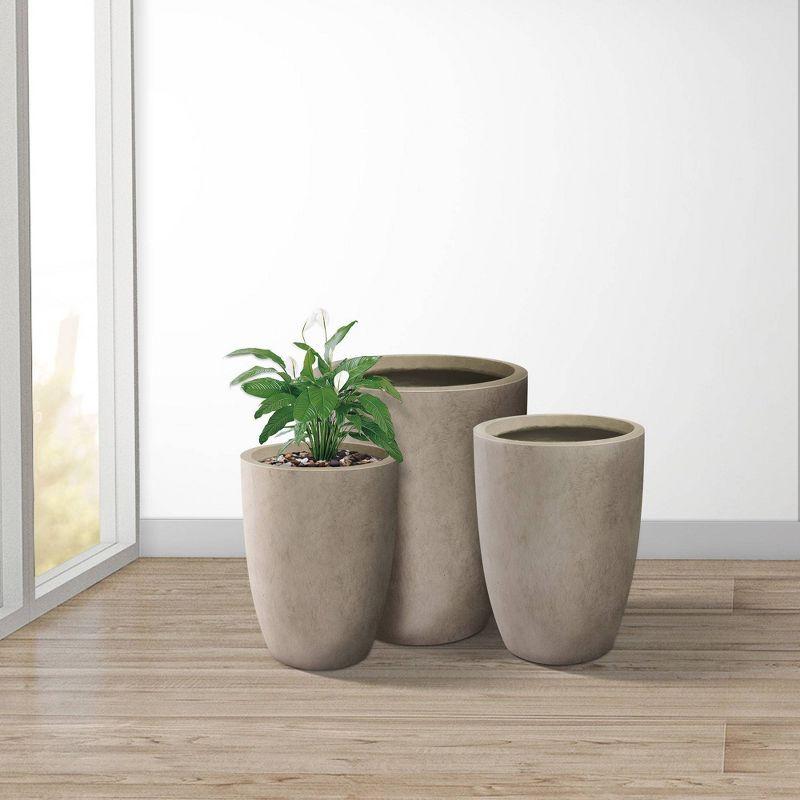Rosemead Home & Garden 3pc Concrete Outdoor Planter Pots Beige