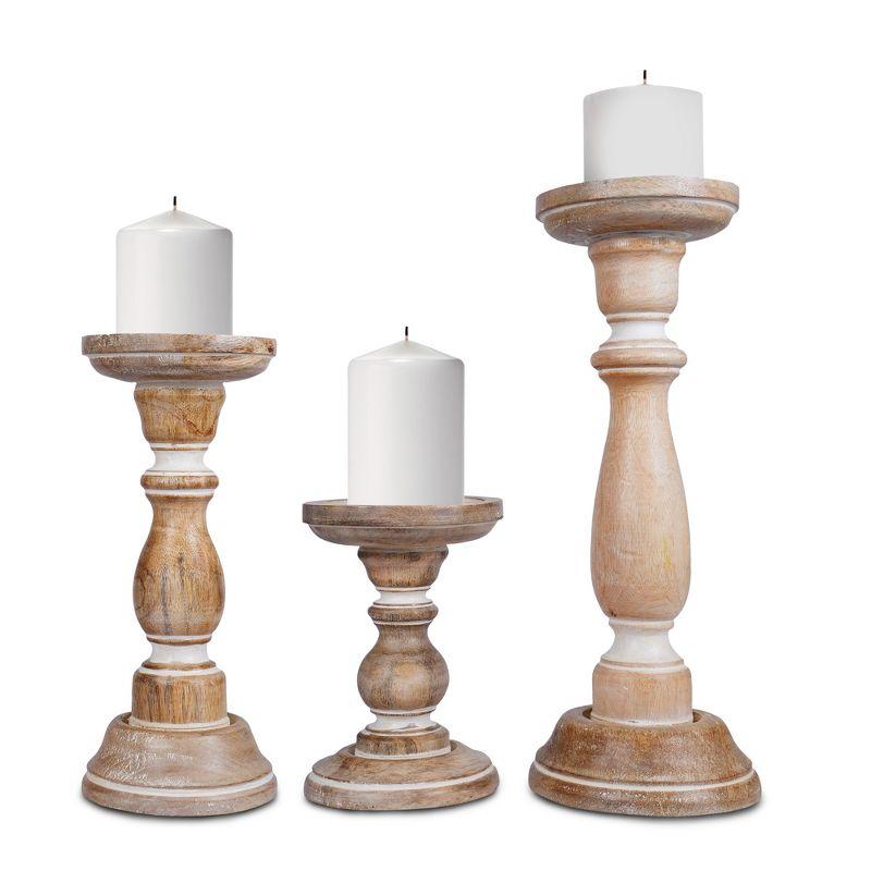 Mela Artisans White Wood Candle Holders, Table Centerpiece, Made from Mango Wood