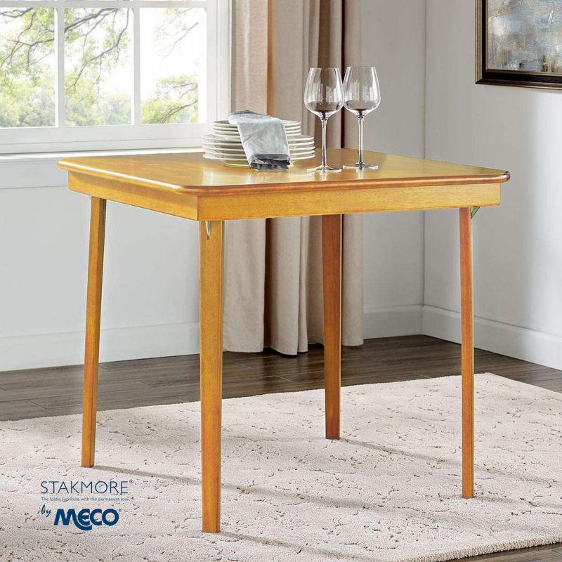 MECO Stakmore Straight Edge Solid Wood Folding Card Table, Folds to Deep 3.38 Inches for Easy Storage, 29.5″H x 32″W x 32″D, Oak Finish