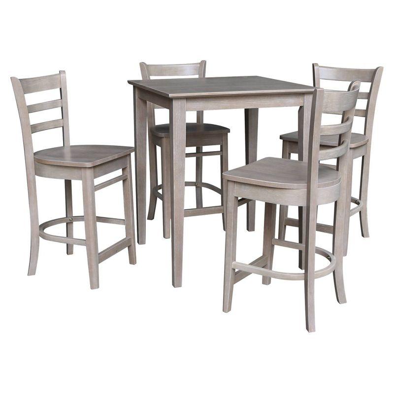 Washed Gray Taupe Solid Wood 5-Piece Counter Height Dining Set