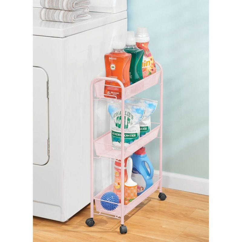 mDesign Steel Slim Rolling Utility Cart Storage Organizer with Shelves