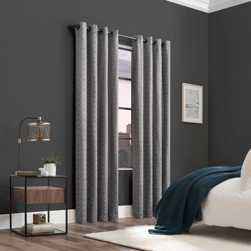 Gray Geometric Blackout Grommet Drape Panel