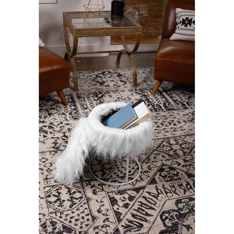 BirdRock Home Round White Faux Fur Foot Stool Storage Ottoman with Silver Legs