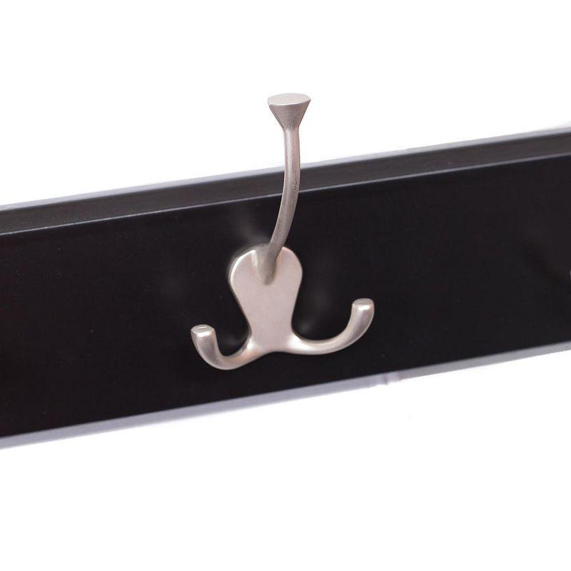 BirdRock Home Tri Hook Coat Rack - 5 Hooks - Wall Mount Hat Rack - Black Finish - Satin Nickel Hooks