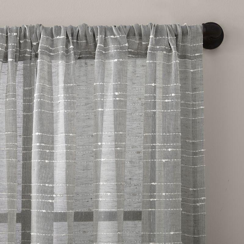 Textured Slub Anti-Dust Striped Semi-Sheer Rod Pocket Curtain Panel