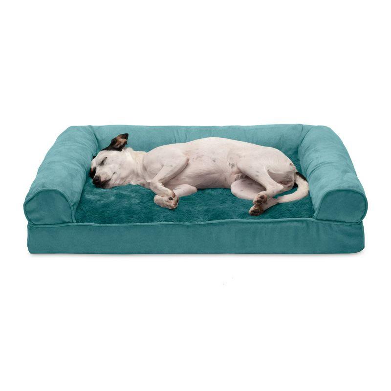 FurHaven Plush & Suede Full Support Orthopedic Foam Sofa Style Bolster Dog Bed