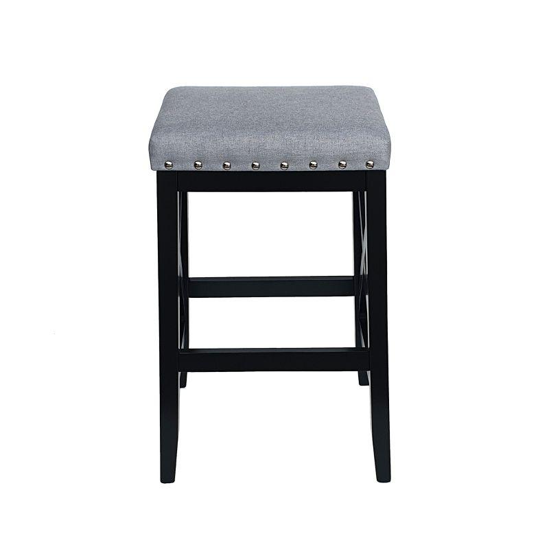 GDFStudio Ropp Farmhouse Fabric Upholstered 29.5 Inch Backless Barstools with Nailhead Trim (Set of 2), Light Gray