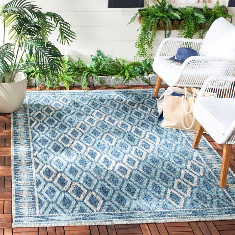 Navy and Grey Geometric Synthetic Round Area Rug