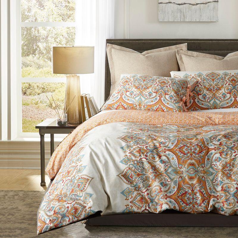 Full White Cotton Regal Pattern Duvet Set