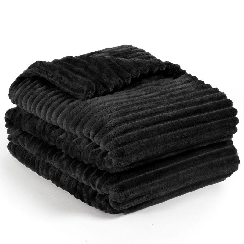 PAVILIA Super Soft Fleece Flannel Ribbed Striped Throw Blanket, Luxury Fuzzy Plush Warm Cozy for Sofa Couch Bed