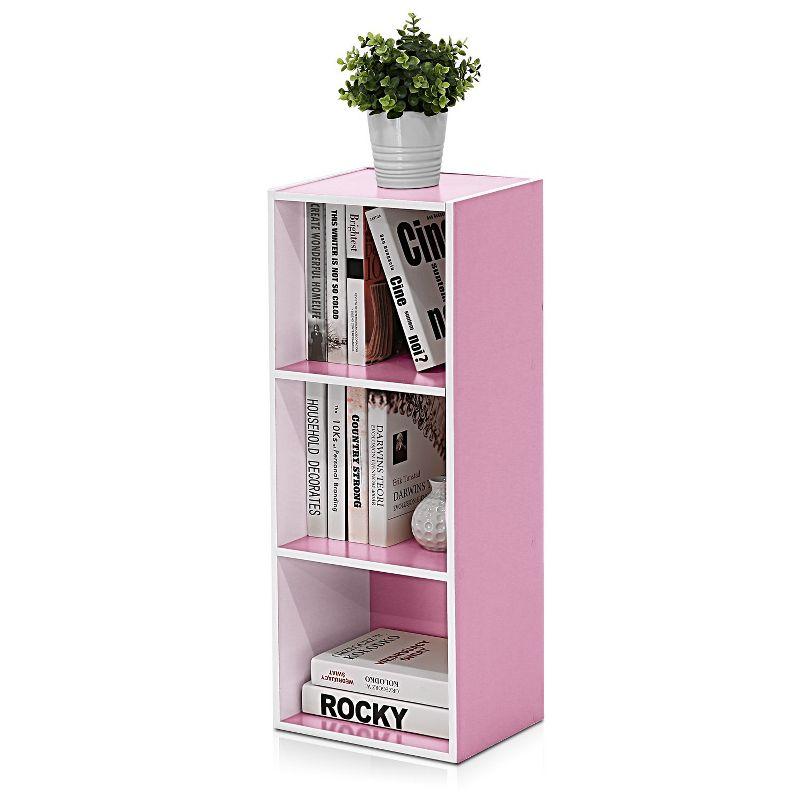 Furinno 3 Cube Reversible Bookcase Floor Standing Bookshelf Horizontal Vertical,White/Green/Blue/Pink