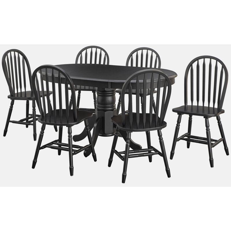 Buylateral 7pc Lancaster Farmhouse Solid Wood Extendable Dining Table Set Black: Solid Rubberwood, Pedestal Base, Removable Leaf