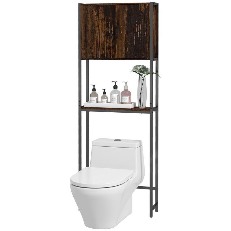 kleankin Industrial Over The Toilet Storage Cabinet, Bathroom Space Saver Above Toilet with Double Door Cupboard and Adjustable Shelf, Rustic Brown