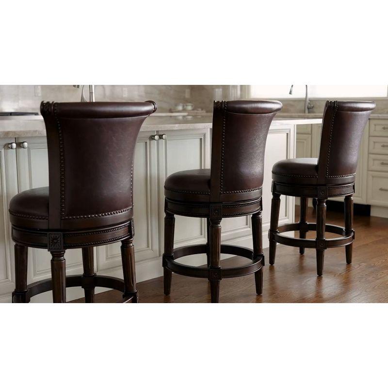 Maven Lane Pullman 26 Inch Tall Counter Height Upholstered Barstool with Back in Weathered Oak Finish with Sand Color Fabric Cushion Seat, Set of 4