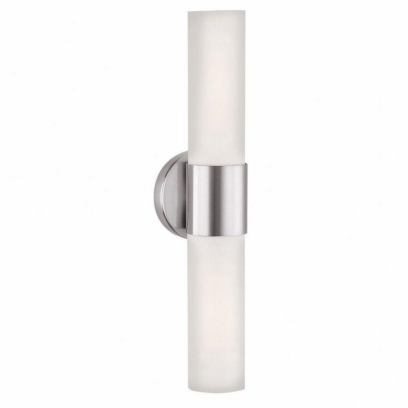 Aqueous Brushed Steel and White Cylinder Vanity Light