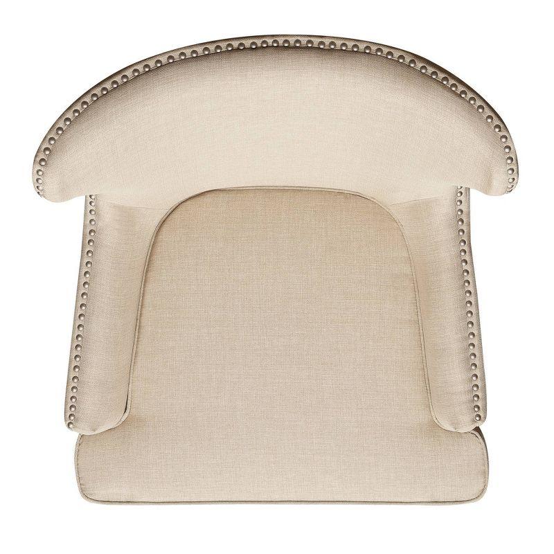 Transitional Cream Winged Accent Chair with Silver Nailhead Trim