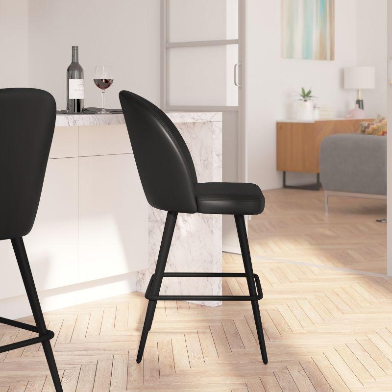 Modern Armless Black Leathersoft Counter Stools with Steel Frame