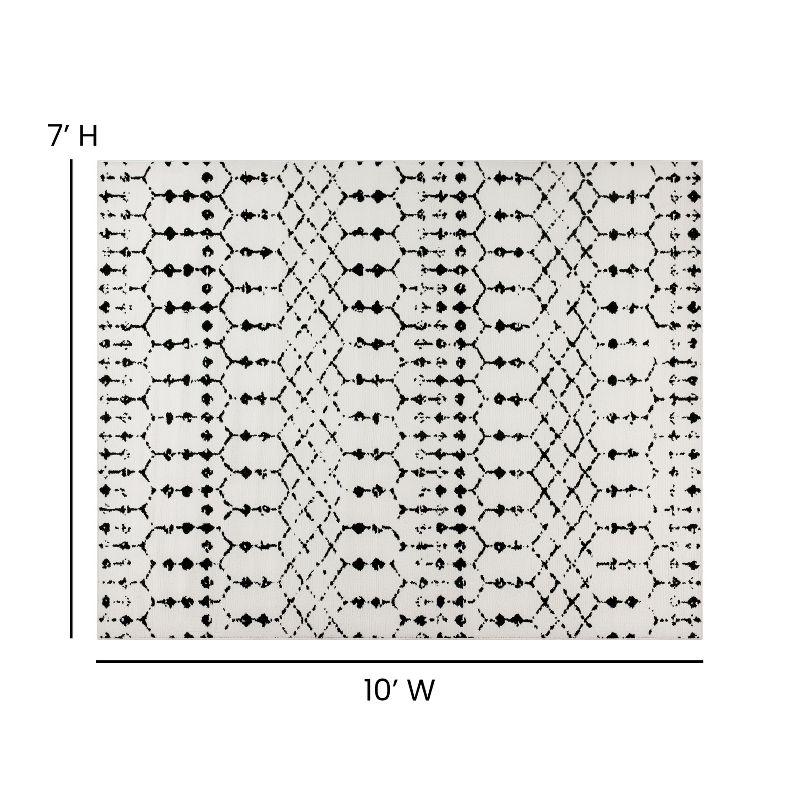 Emma and Oliver Modern Design Geometric Bohemian Low Pile 8' x 10' Ivory And Black Area Rug