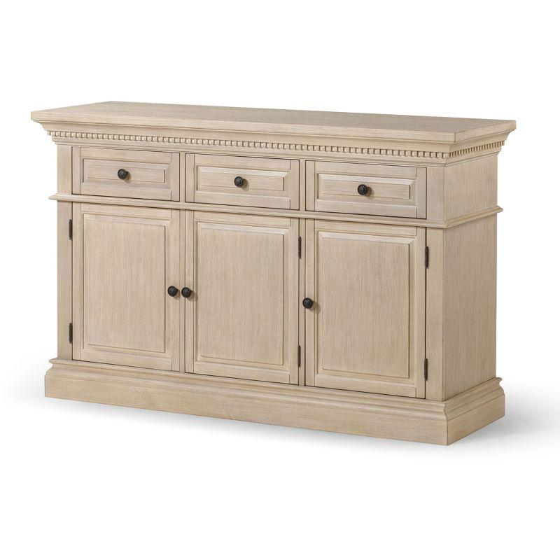 Theo Antiqued White Wooden Sideboard with Drawers and Shelves