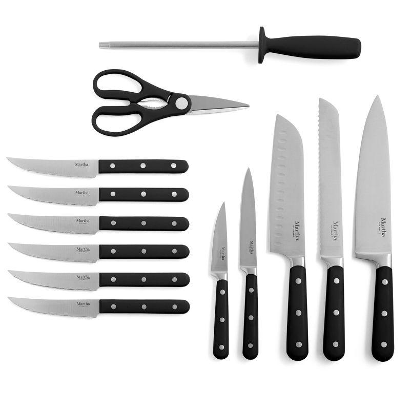 14-Piece Black Stainless Steel Knife Set with Acacia Block