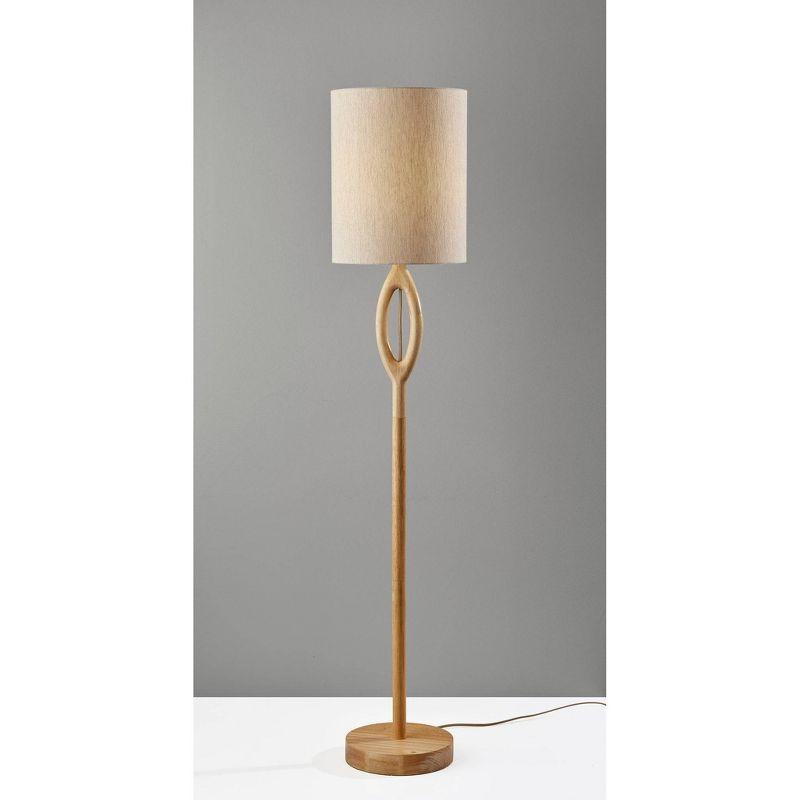 Natural Wood Floor Lamp with Beige Drum Shade