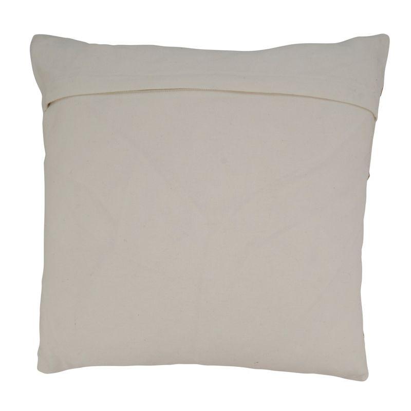 18'' White and Jute Embroidered Square Throw Pillow