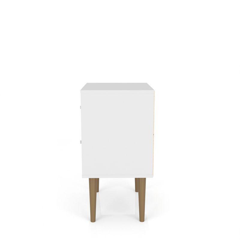Liberty 2.0 Mid Century Modern Nightstand White/Walnut - Manhattan Comfort: Bedside Table with Storage