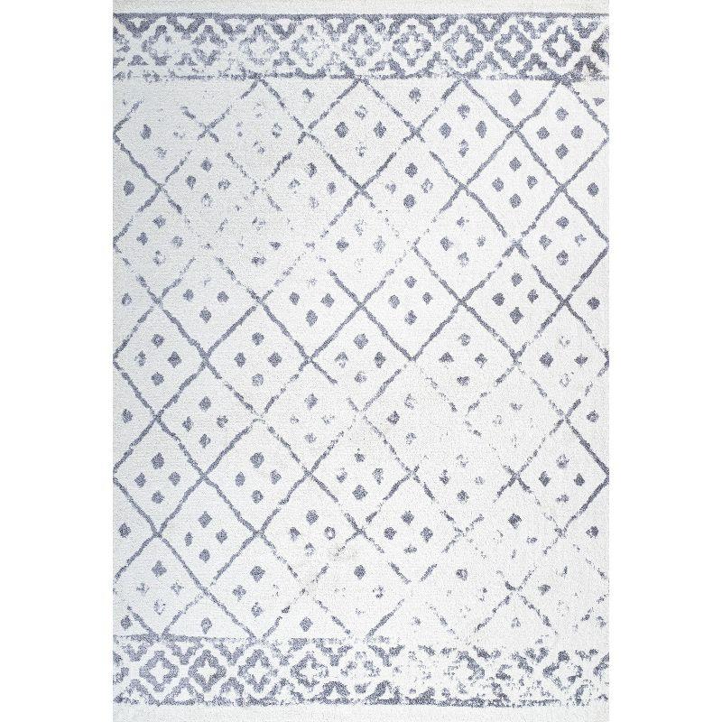 8'x 10' Juba Moroccan Geometric Diamond Area Rug, Ivory/Gray - JONATHAN Y