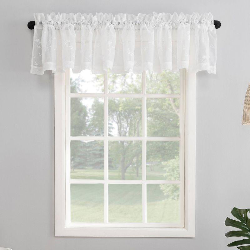 17"x50" Delia Embroidered Floral Sheer Rod Pocket Curtain Valance Ivory - No. 918: Botanical Window Valance