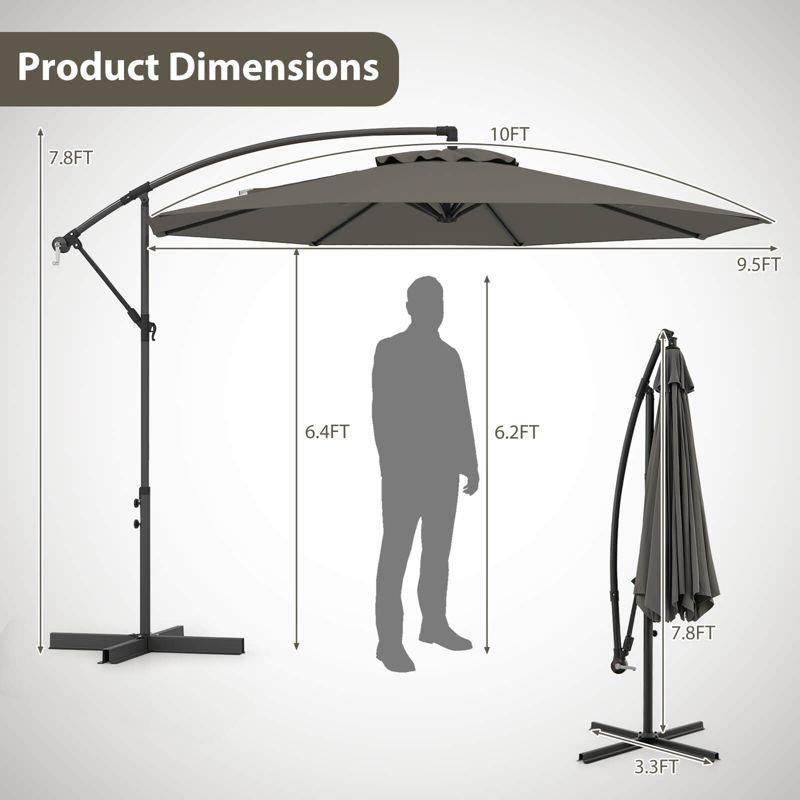 Costway  10 FT Patio Offset Umbrella w/8 Ribs Cross Base Tilt Grey