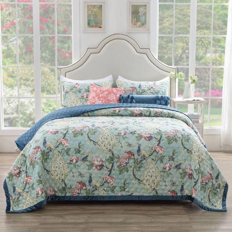 Eden's Enchantment Reversible Full/Queen Quilt Set in Plush Blue