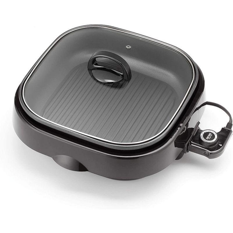 Aroma Black 4Qt 3-in-1 Electric Indoor Grill with Glass Lid