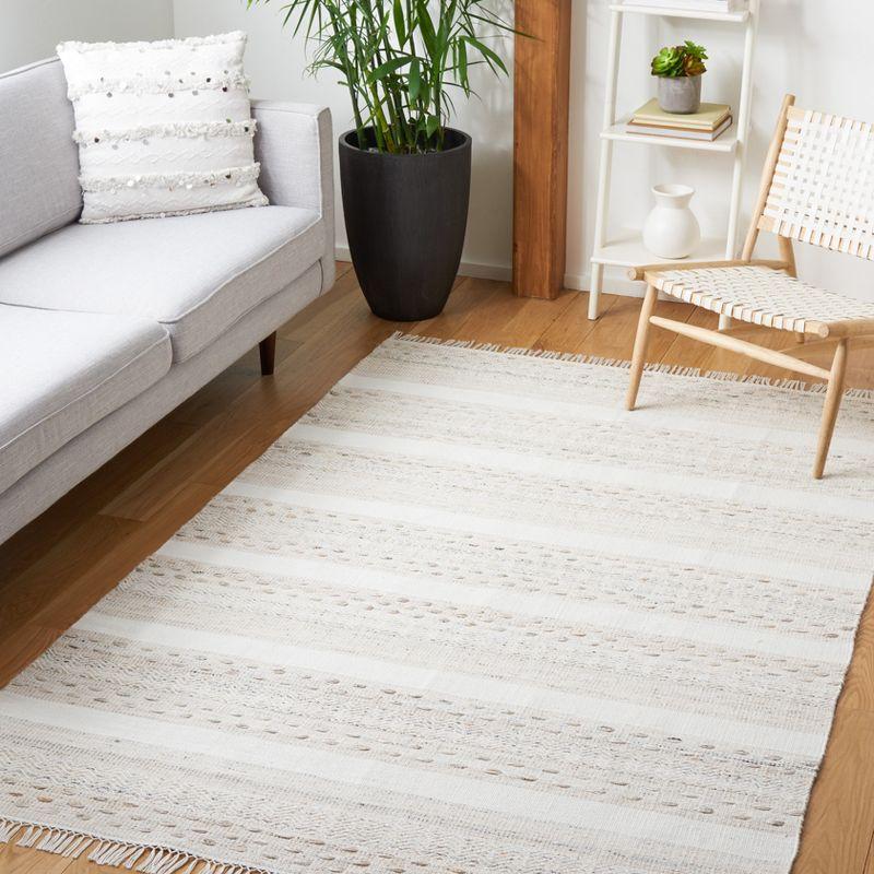 Ivory and Beige Striped Handwoven Wool Area Rug 6' x 9'