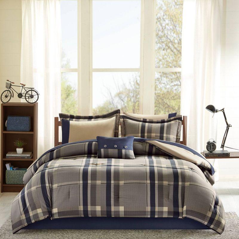 Intelligent Design Rick Plaid Print Antimicrobial Comforter Set with Bed Sheet Navy