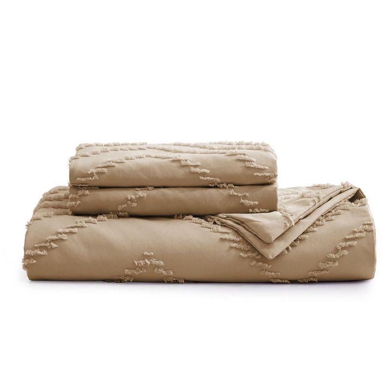 Peace Nest Tufted Microfiber Clipped Duvet Cover Set with Zipper Closure & Corner Ties, Fawn, Full/Queen