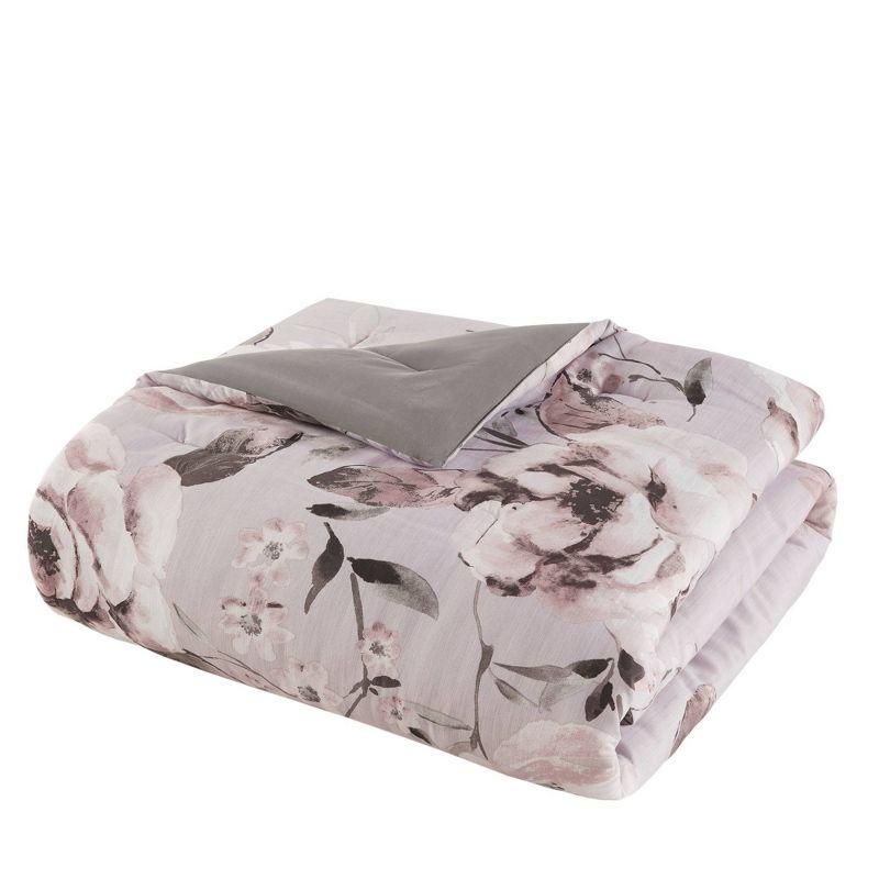 Gray Floral Microfiber Full Comforter Set with Shams