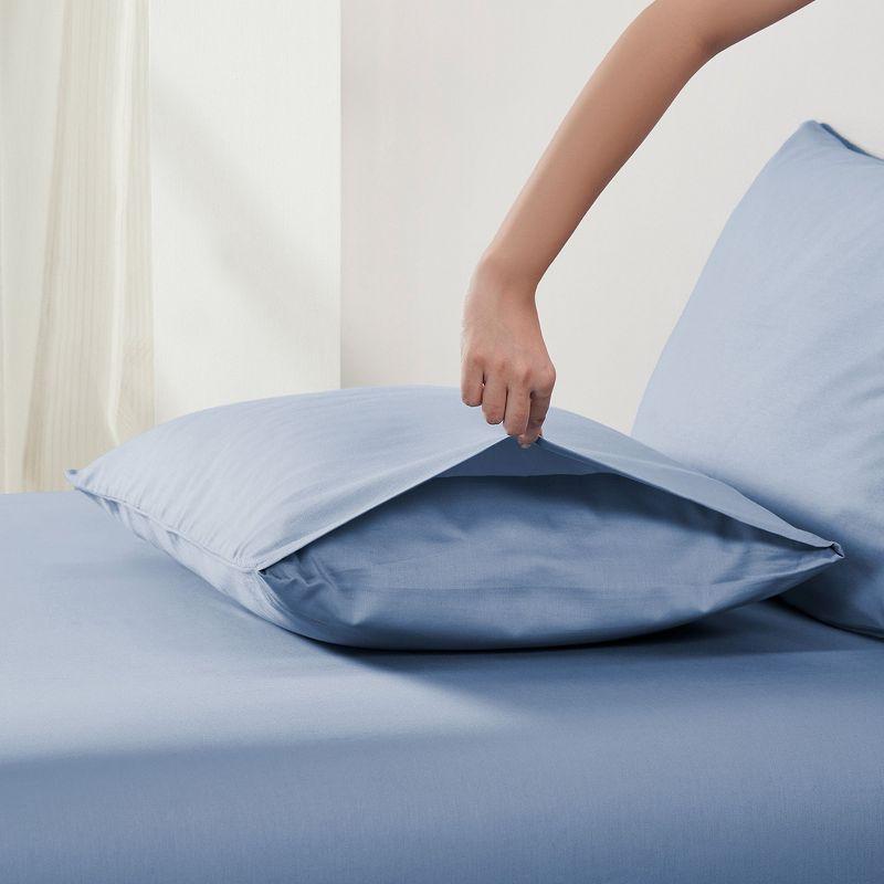 100% Cotton Blue Pillow Cases Standard Size / Queen Size Set of 2 Soft & Cooling Sateen Weave by California Design Den