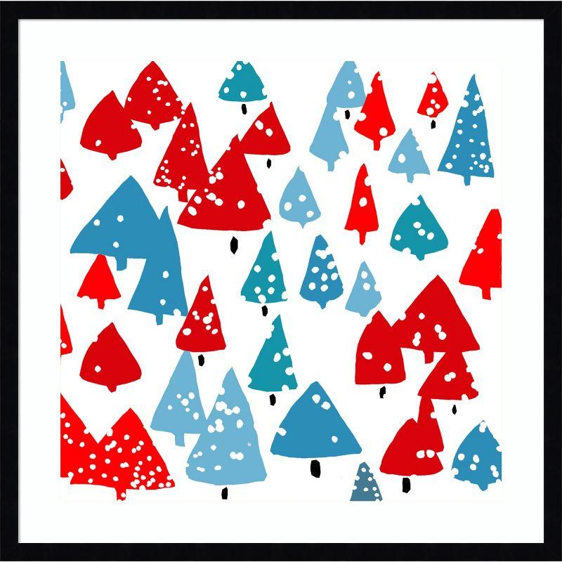 Nordic Christmas Red and Blue Forest Framed Wall Art