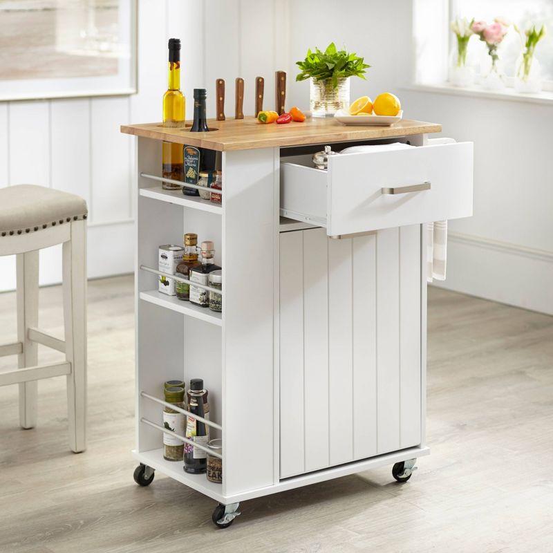 Lima Kitchen Cart White - Buylateral: Cottage Chic Storage, Towel Rung, Locking Wheels