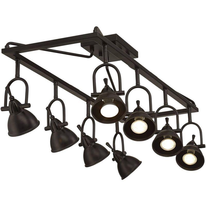 Pro Track Kane 8-Head LED Ceiling Track Light Fixture Kit Spot Light GU10 Directional Brown Bronze Finish Metal Farmhouse Rustic Cage Kitchen 36" Wide